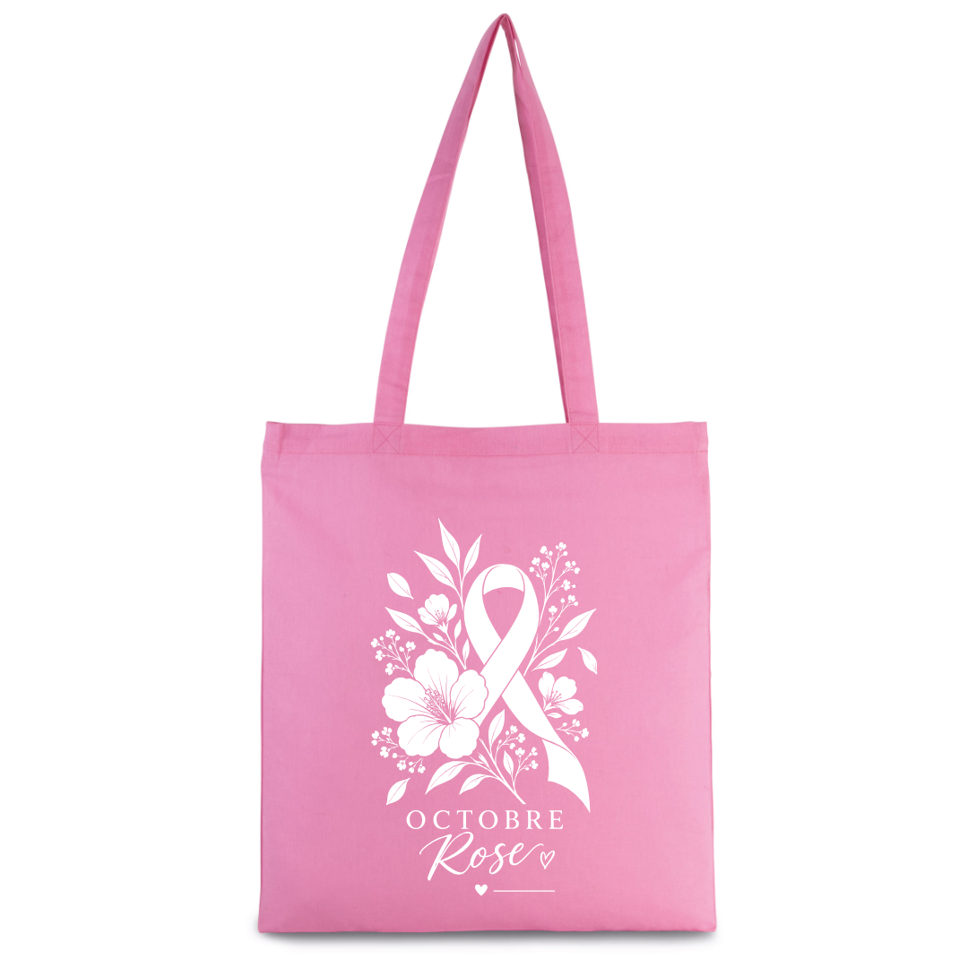 Tote bag Octobre Rose fleuri
